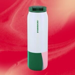 Starbucks Green, Pink and White Vacuum Sealed Travel Mug Stainless Steel Tumbler